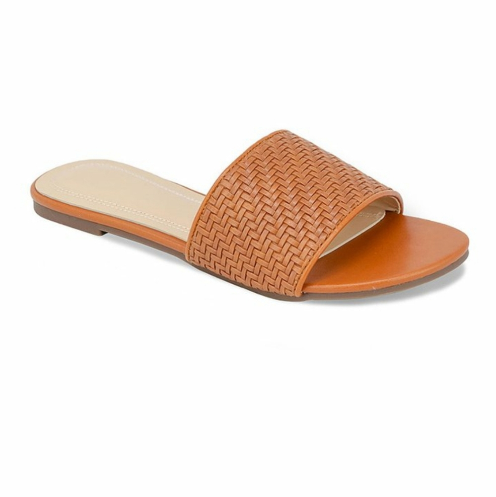 Textured Tan Slip On Sandal Open Toe